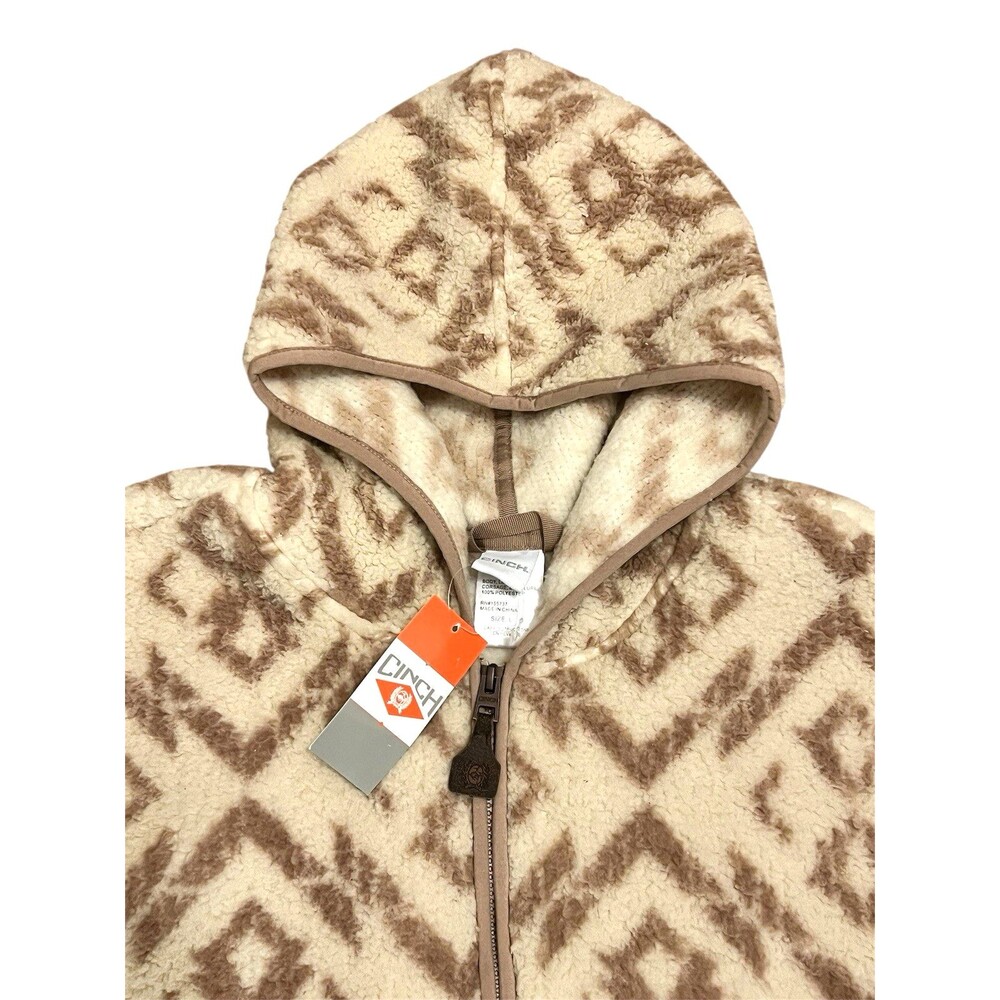 CINCH 1/2 Zip Cream Tan Sherpa Pullover Hoodie Southwest Aztec Soft Fluffy L NWT - Picture 4 of 6